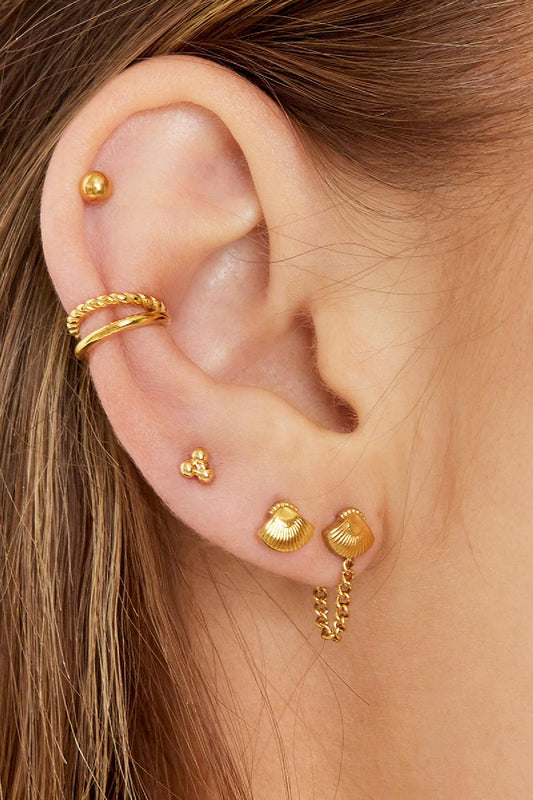Dubbele earcuff met touw & glad patroon - goud