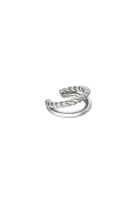 Dubbele earcuff met touw & glad patroon - zilver