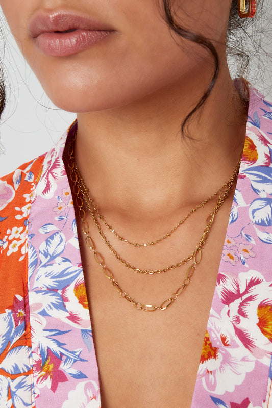 Drie-laagse schakelketting - goud