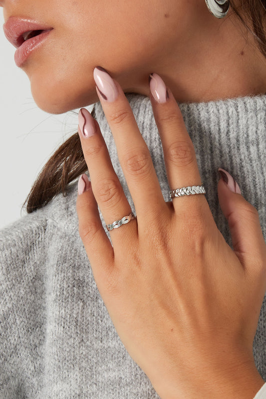 Dun gevlochten ring - zilver