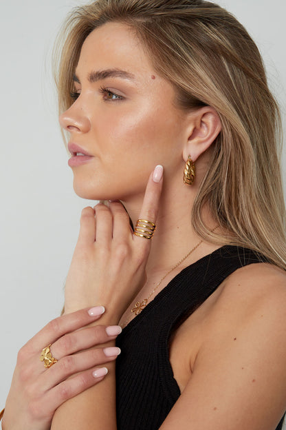 Vierlaagse vintage look ring - goud