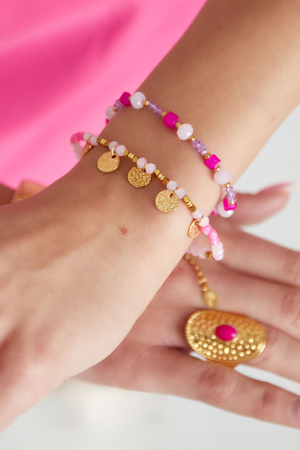 Armband met muntjes - wit/goud