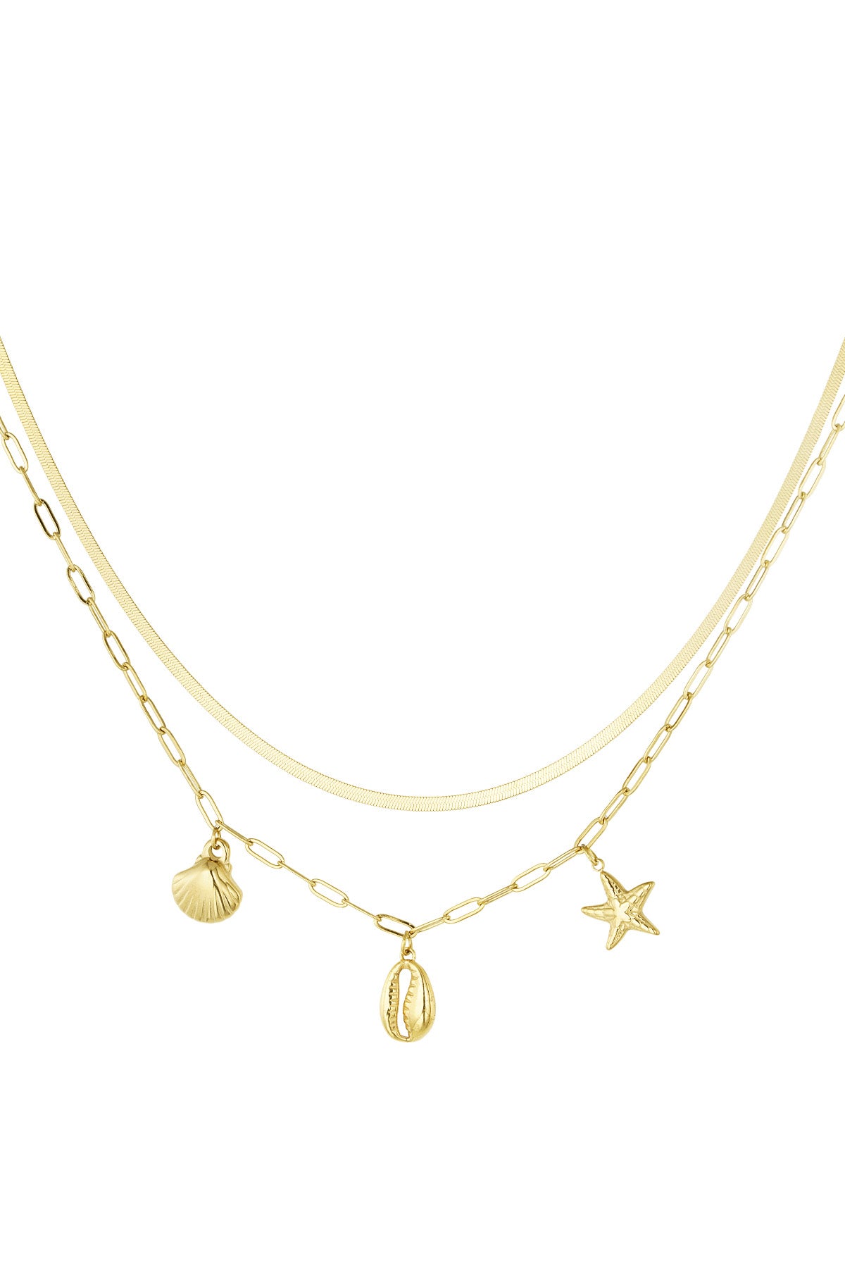 Dubbele ketting met zee bedels - goud