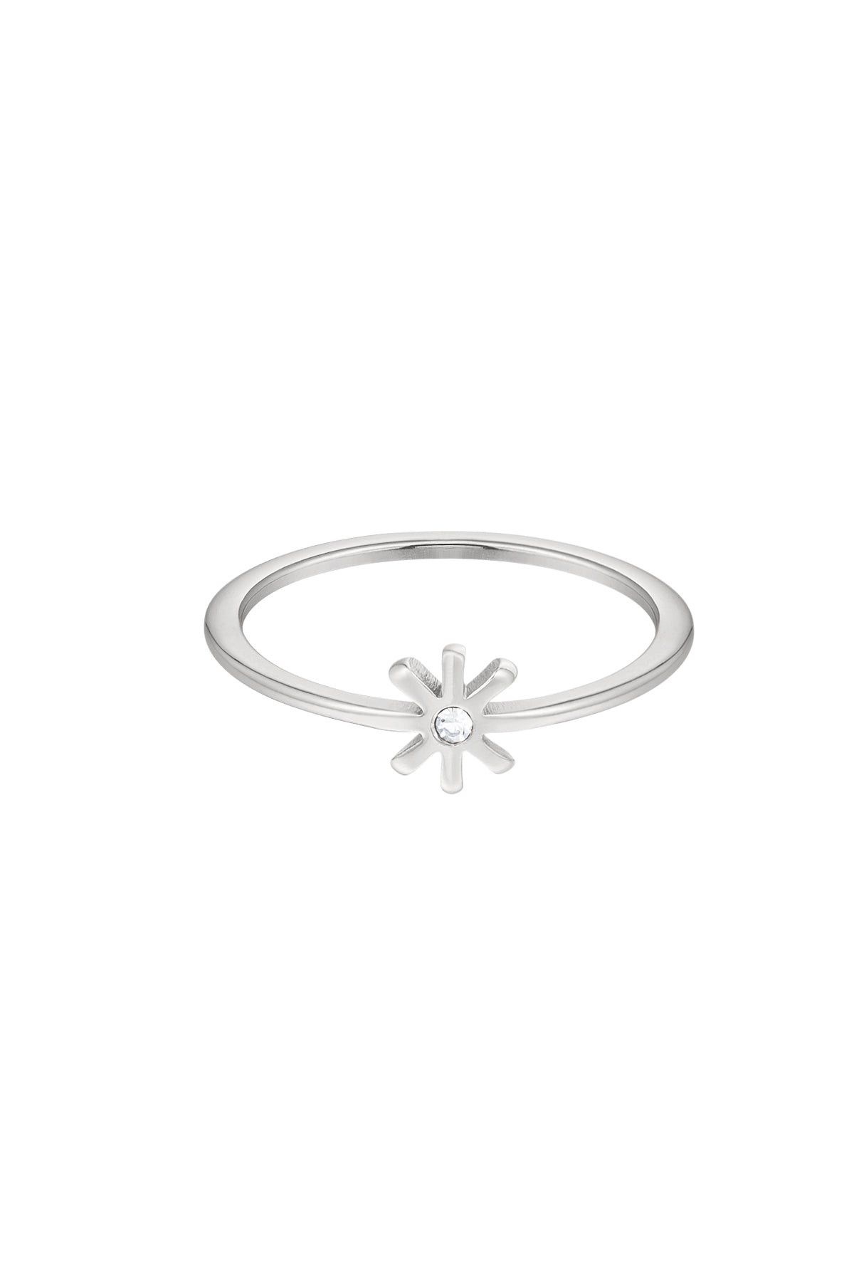 Ring met subtiele bloem en steentje - zilver