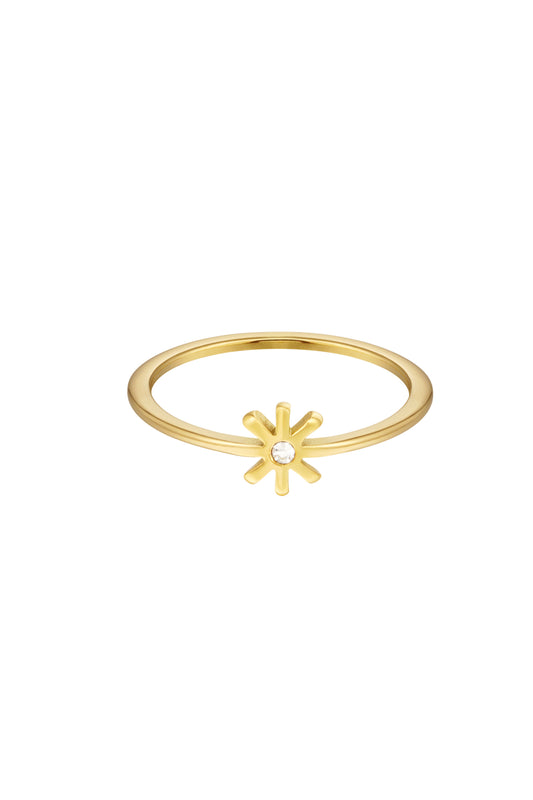 Ring met subtiele bloem en steentje - goud