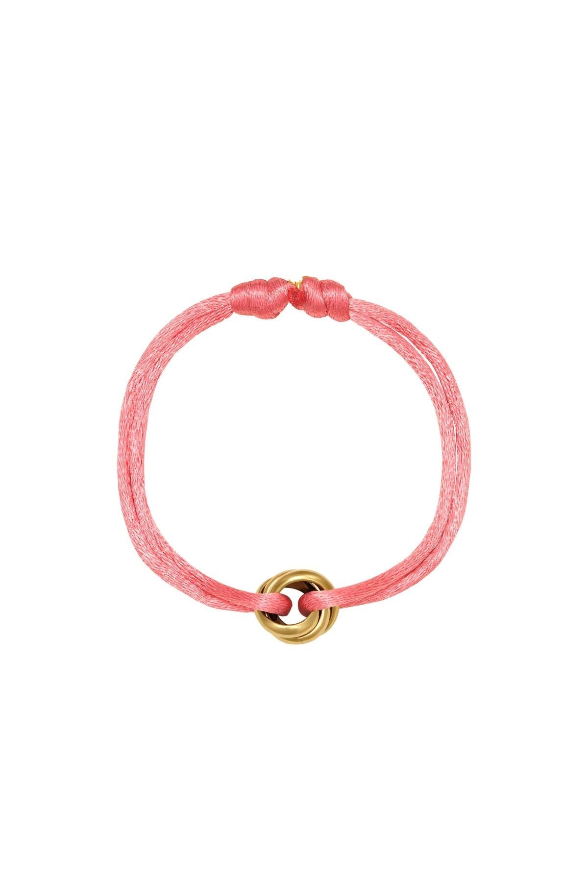 Satijnen armband met knoop bedel - goud/roze