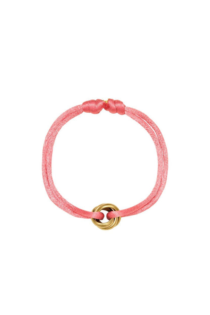 Satijnen armband met knoop bedel - goud/roze