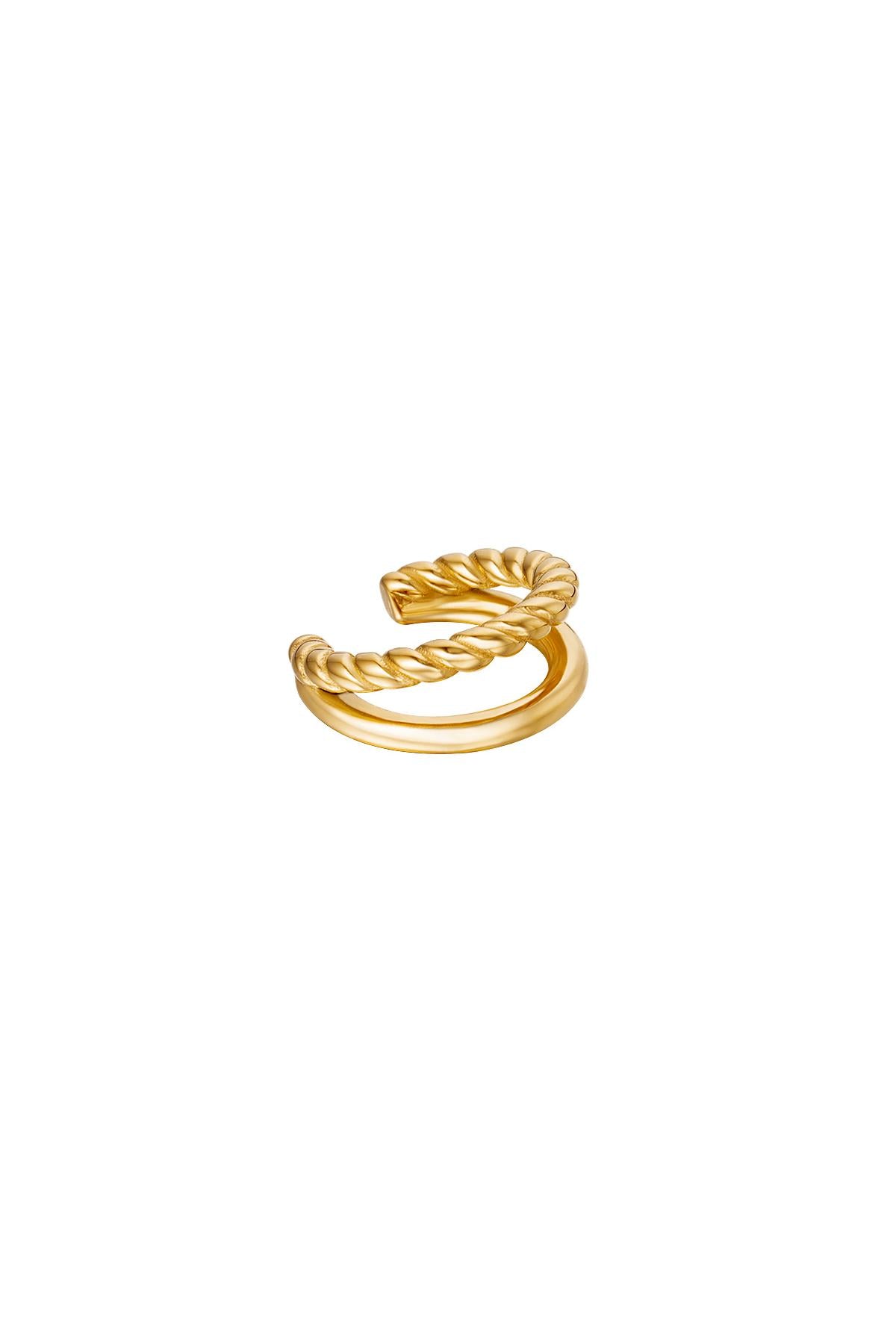 Dubbele earcuff met touw & glad patroon - goud
