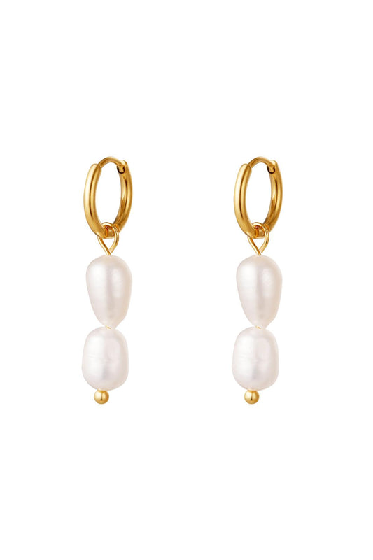 Oorbellen met dubbele parels - goud