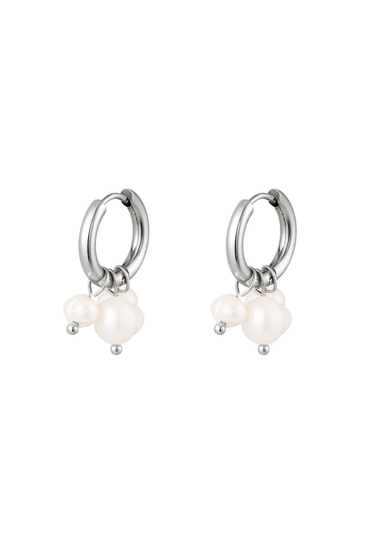 Oorbellen met bungelende parels - zilver