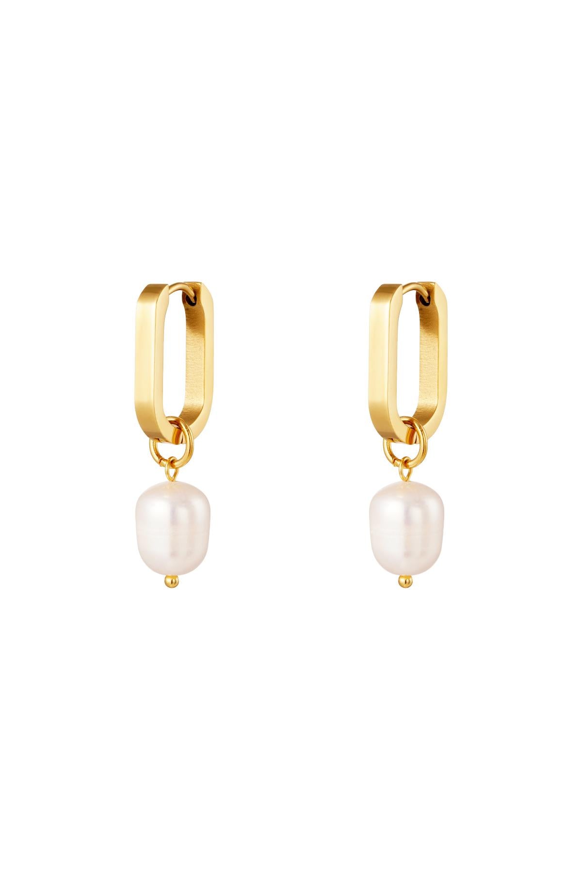 Ovale oorbellen met parel hanger - goud