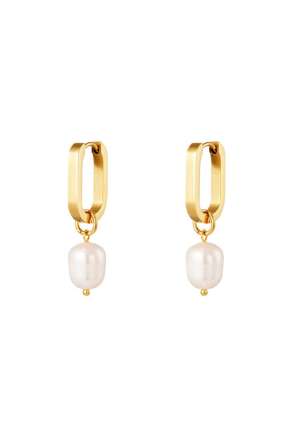 Ovale oorbellen met parel hanger - goud