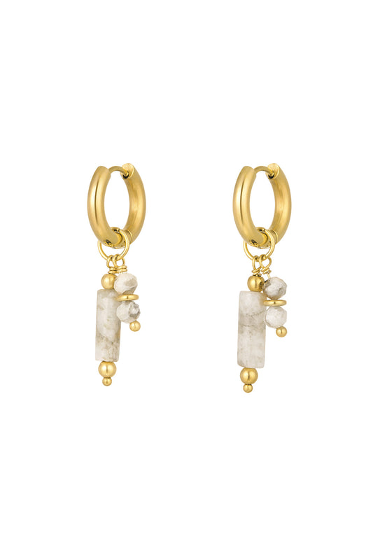 Oorbellen met natuursteen bedel - beige/goud