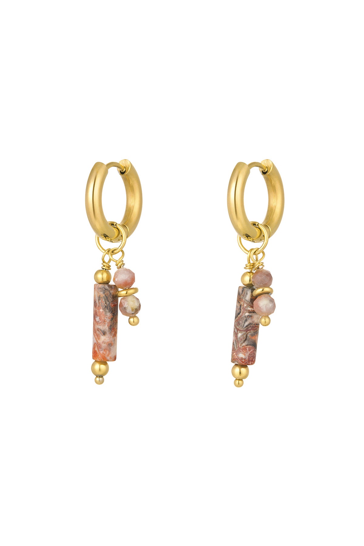 Earrings with natural stone charm - red