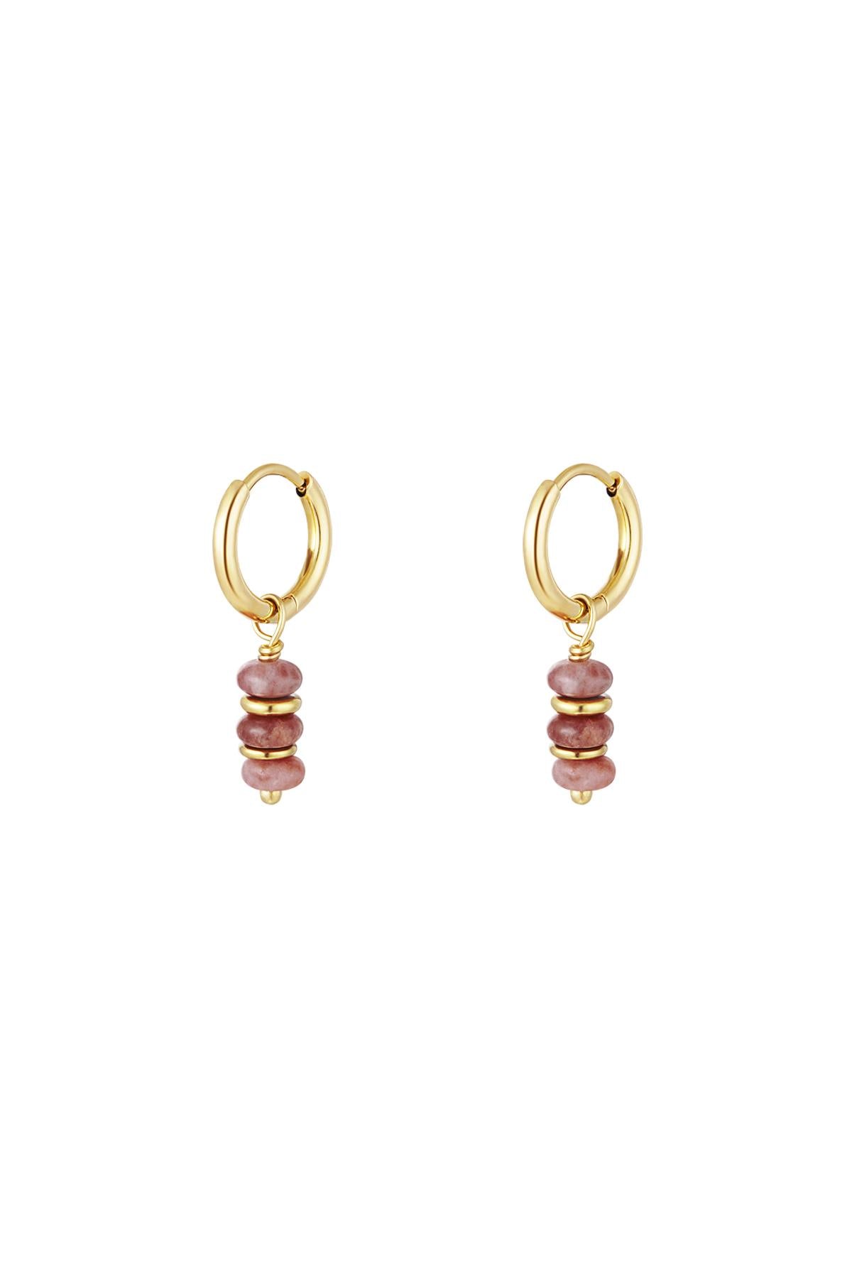 Oorbellen met drie steentjes - roze/goud