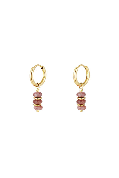 Oorbellen met drie steentjes - roze/goud