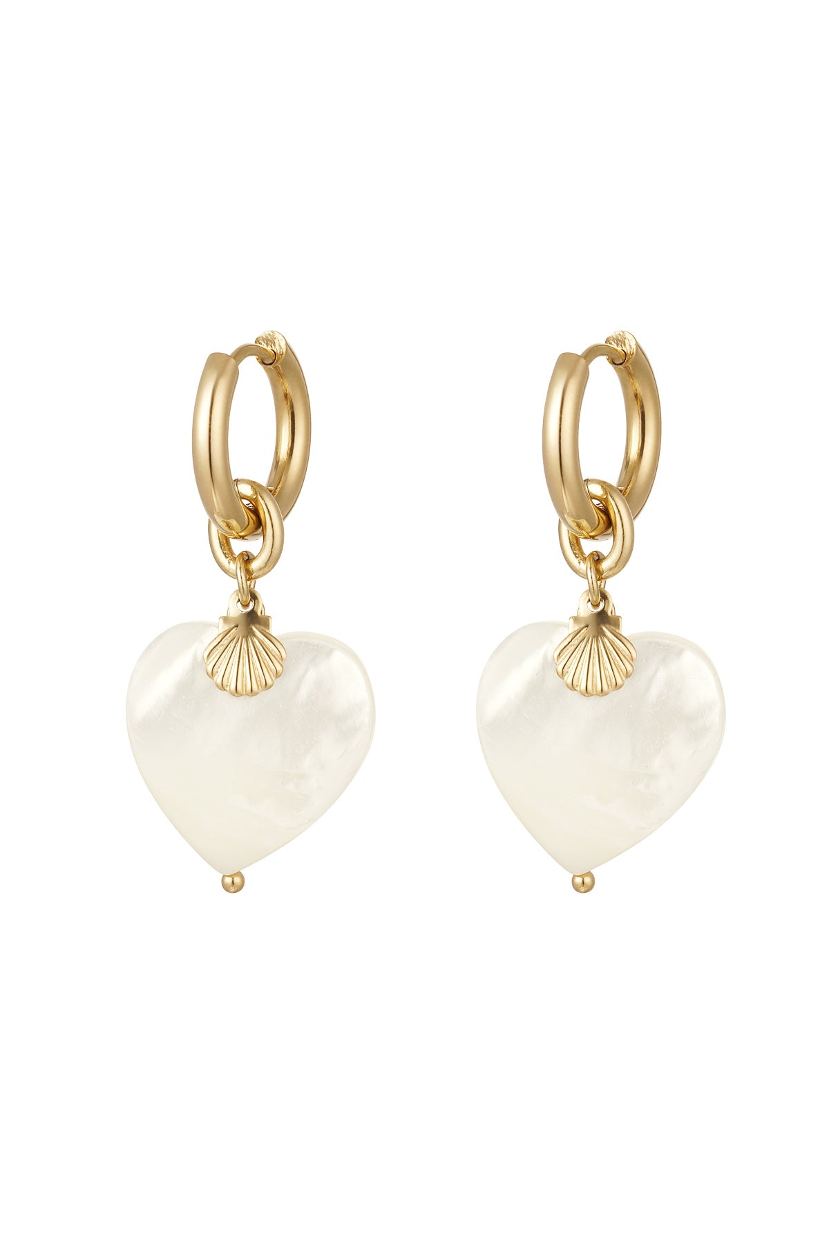 Oorbellen met hart & schelp hanger - goud