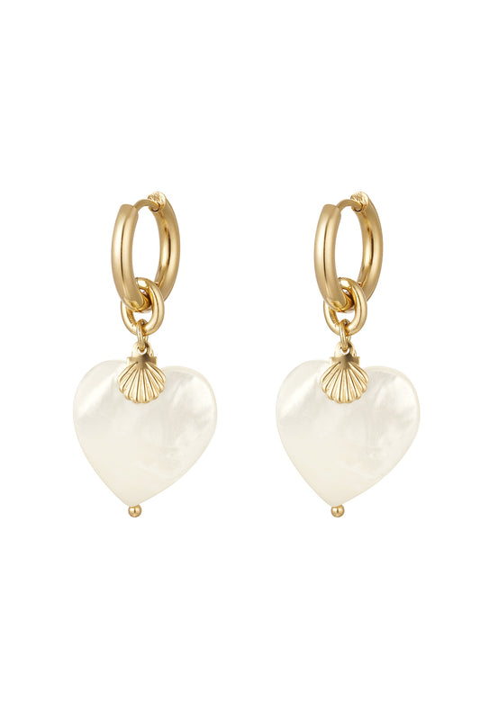 Oorbellen met hart & schelp hanger - goud