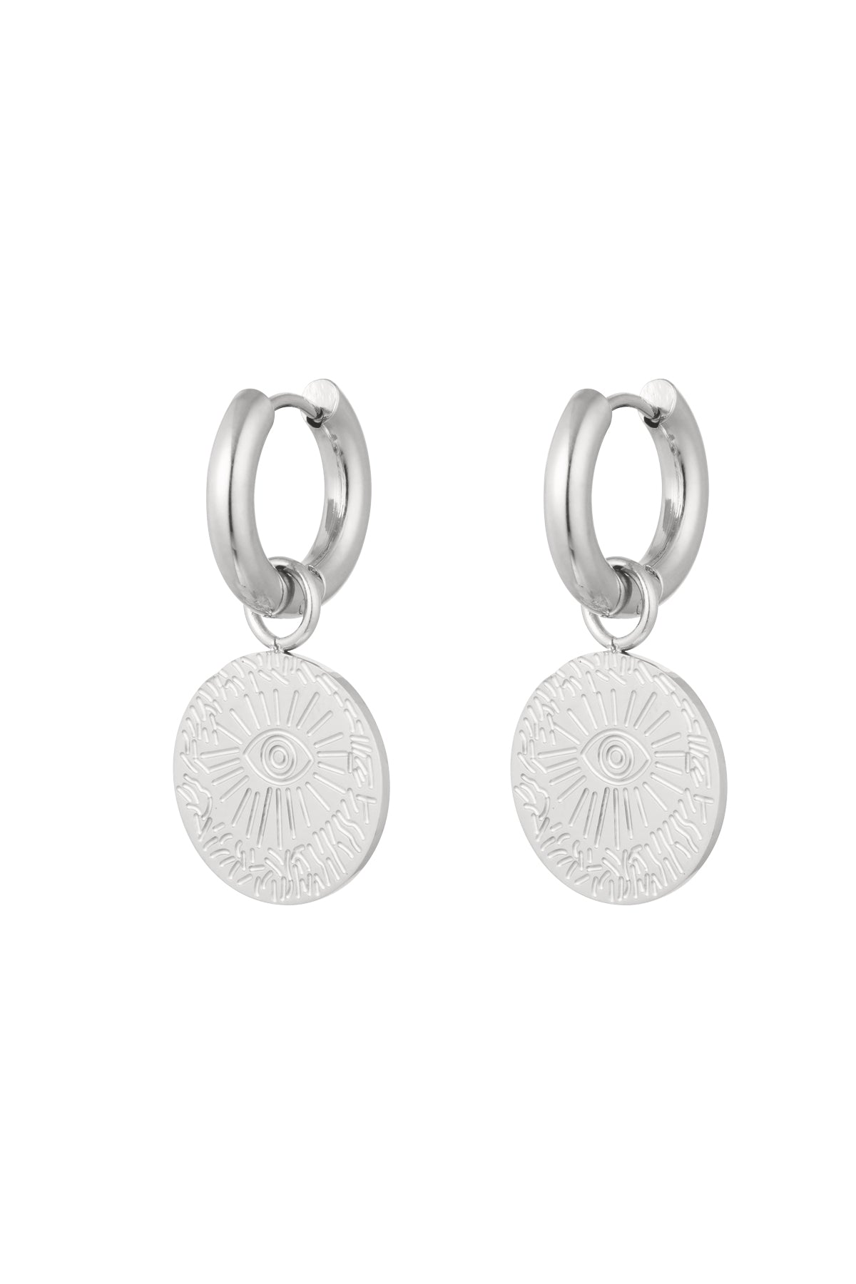 Oorbellen met munt hangertje - zilver