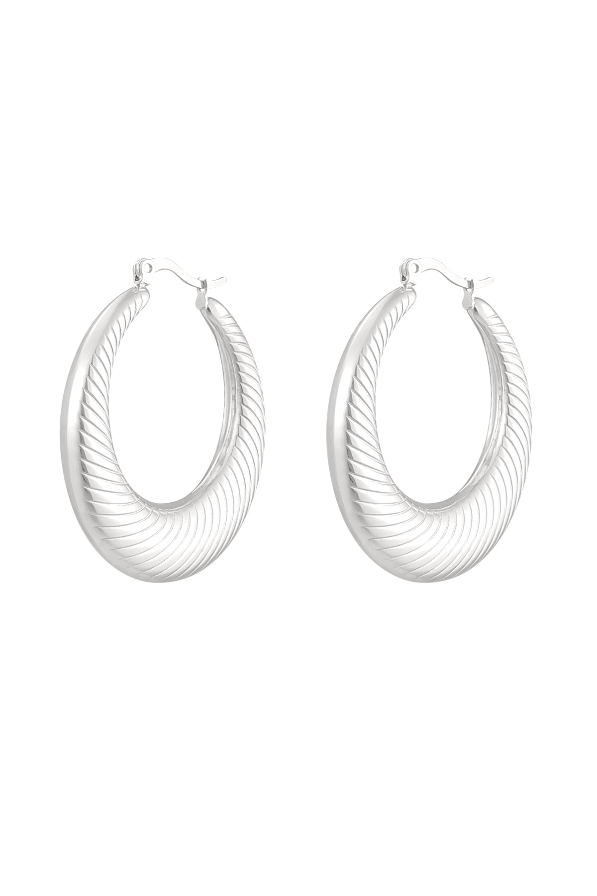 Grote ronde oorbellen met streep detail - zilver