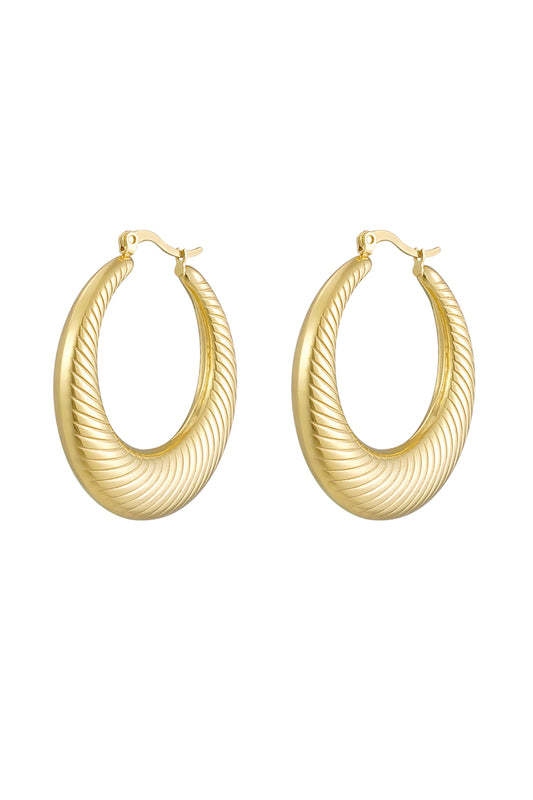 Grote ronde oorbellen met streep detail - goud