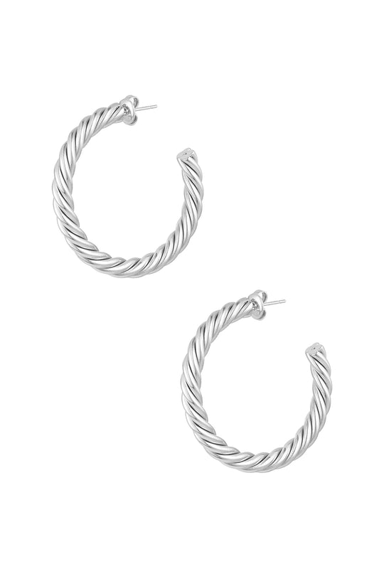 Grote gedraaide oorbellen - zilver