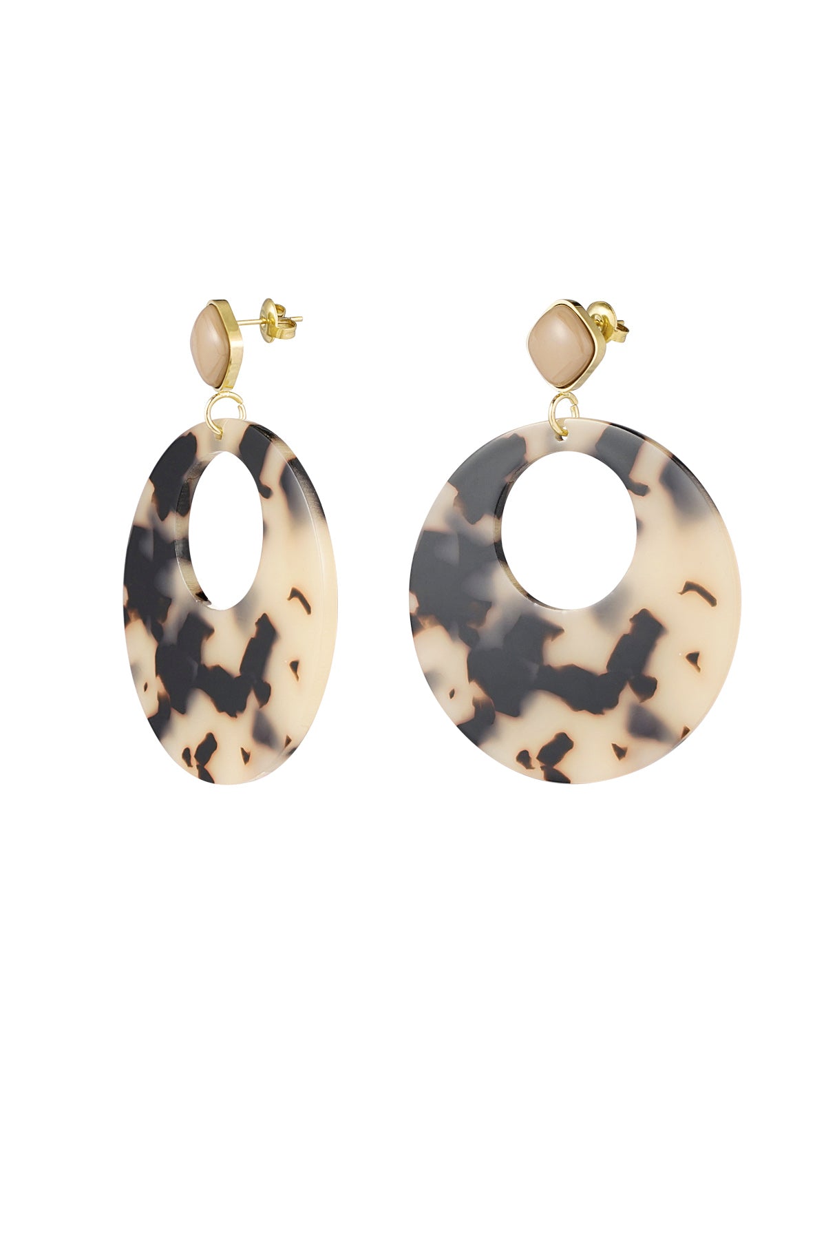 Oorbellen met ronde hanger en print detail - bruin