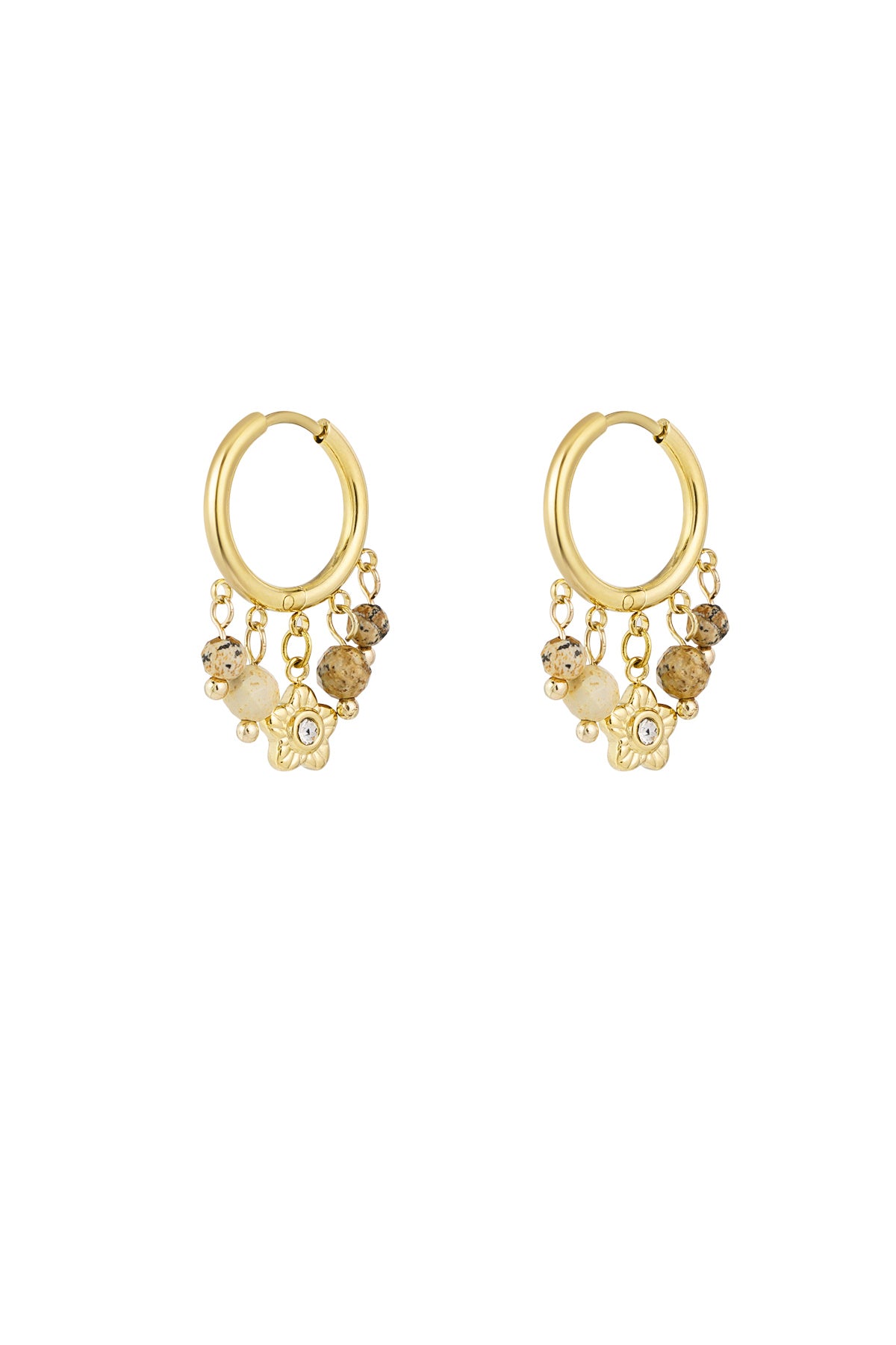 Oorbellen met verschillende steentjes - goud/beige
