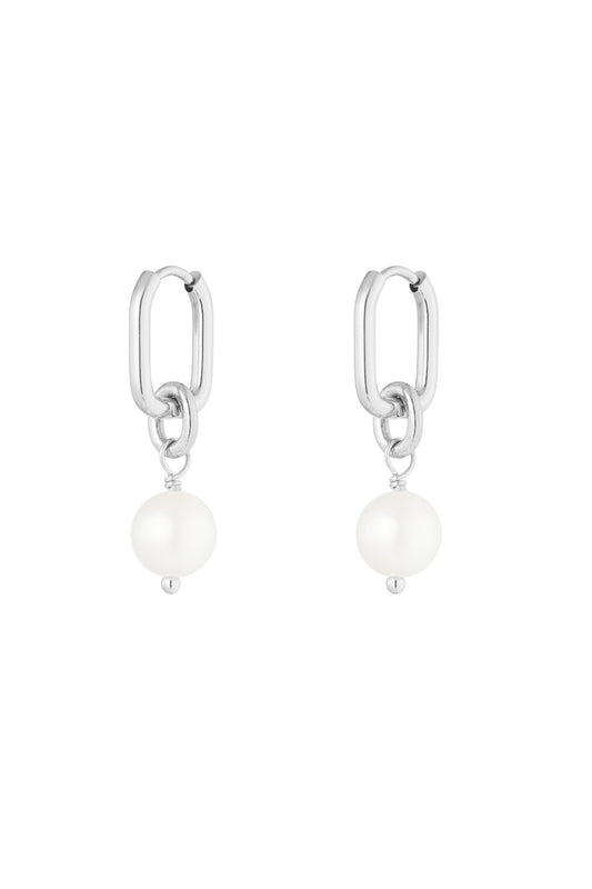 Klassieke oorbellen met parel hanger - zilver