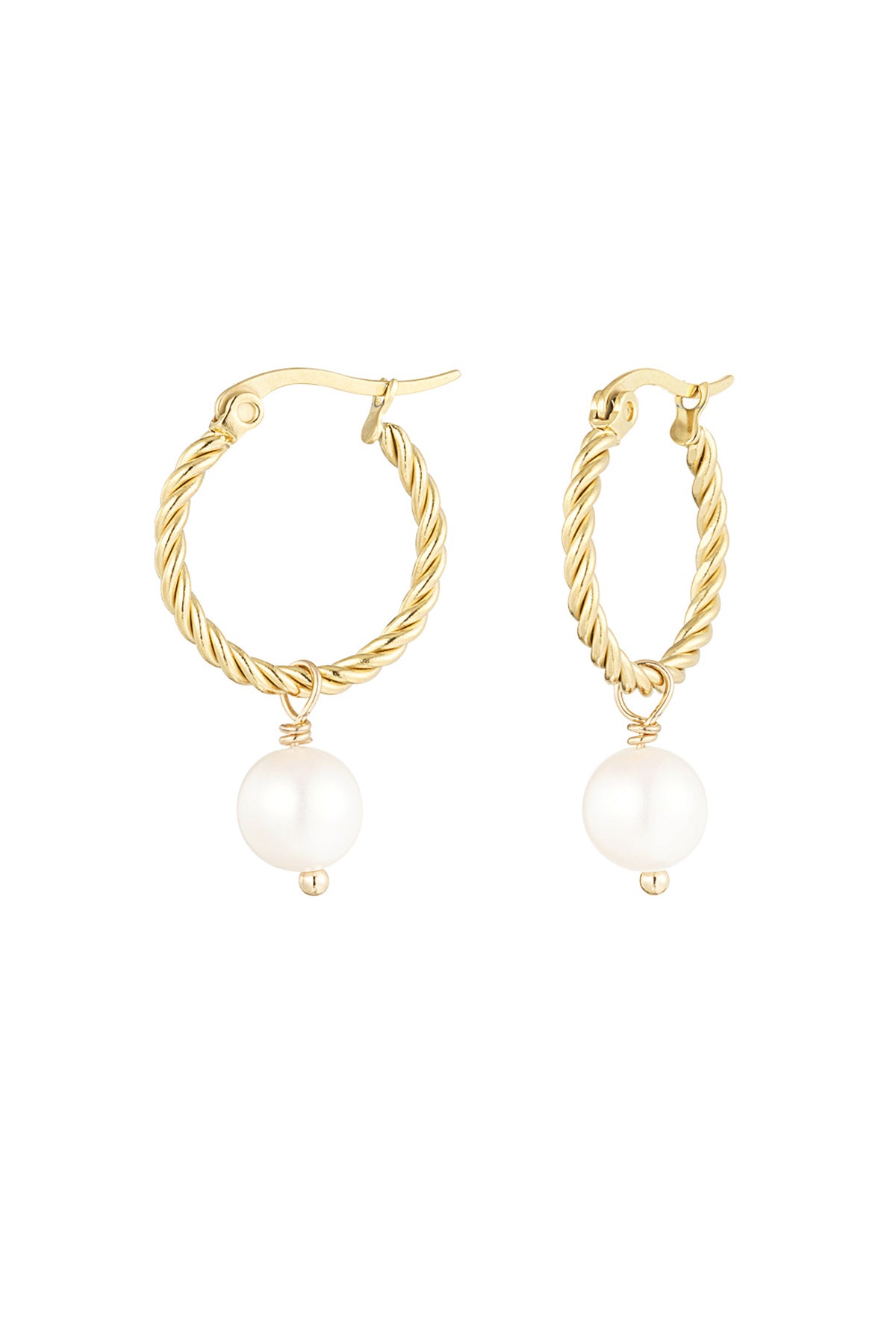 Gedraaide oorbellen met parel hanger - goud