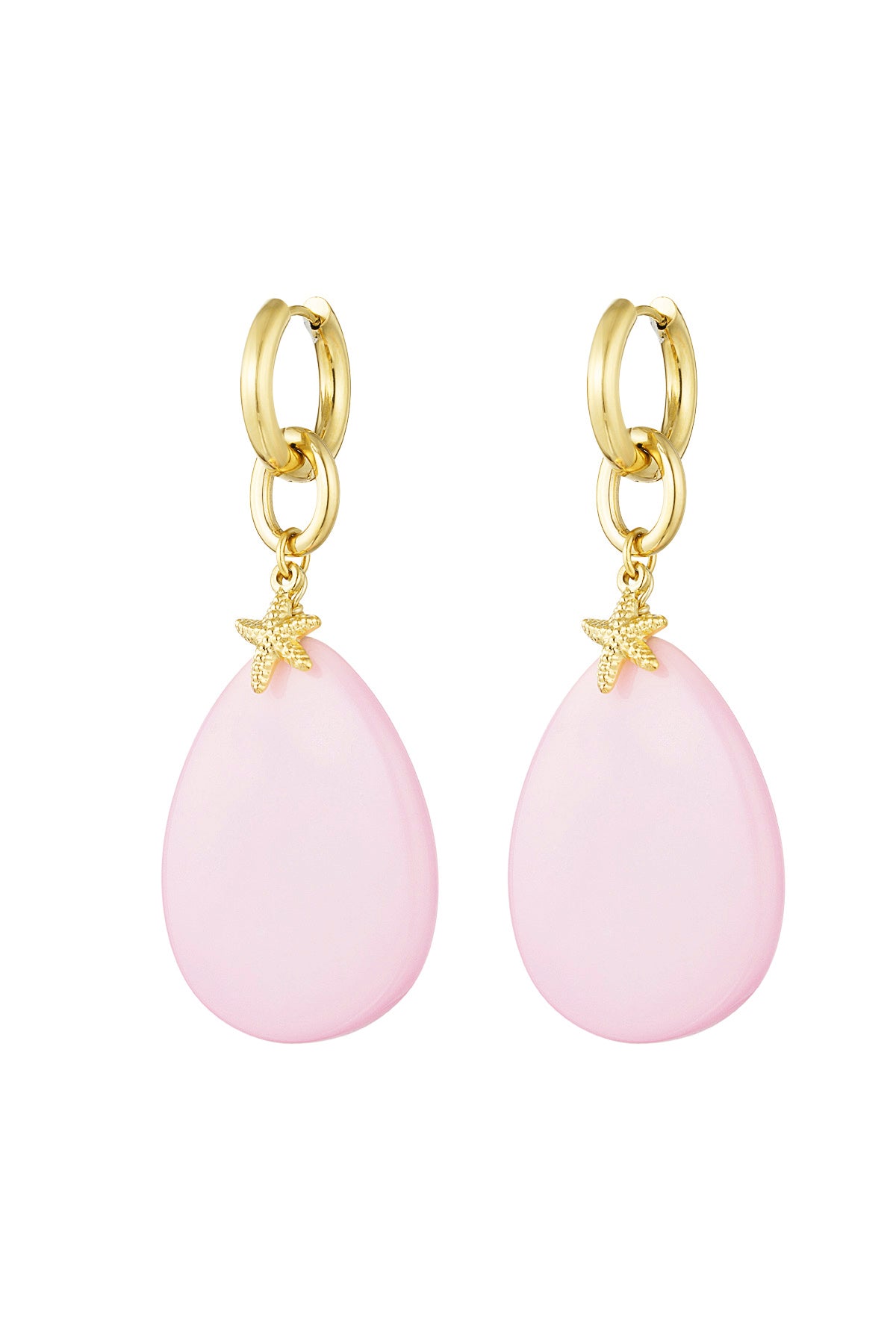 Oorbellen met ovalen hanger en zeester bedel - roze/goud